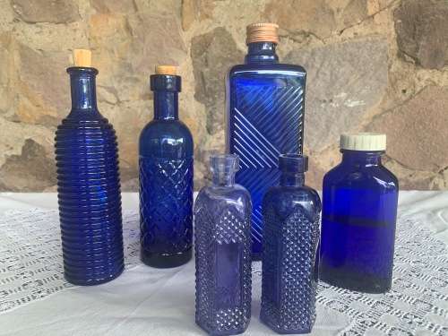 6 Vintage Blue Bottles