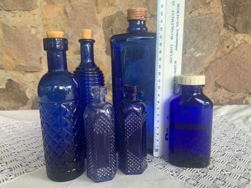6 Vintage Blue Bottles