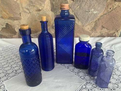 6 Vintage Blue Bottles