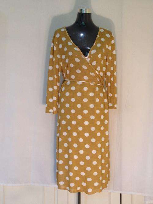 MUSTARD WITH WHITE POLKA DOT WRAP DRESS