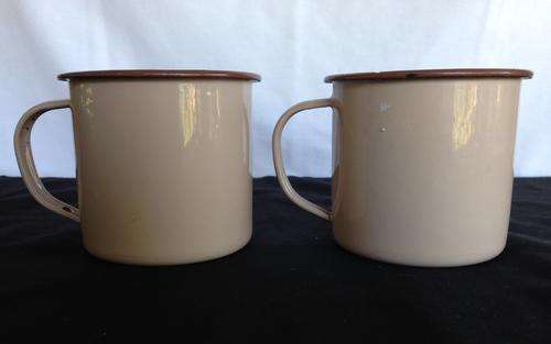 2 BROWN ENAMEL MUGS