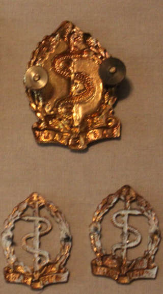 SA Medical corps enamelled cap badge and collar badges -  lugs in tact