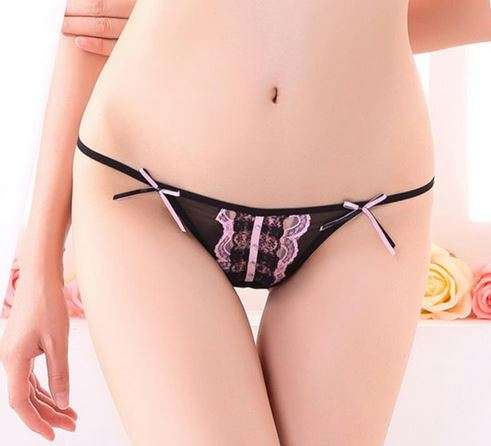 Great Quality: Sexy Black & Pink Lace Thong (M) Local Stock