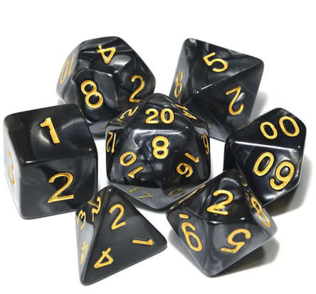 Dungeons and Dragons - Marbled - Role Playing Game Dice (Black with Gold numbers)