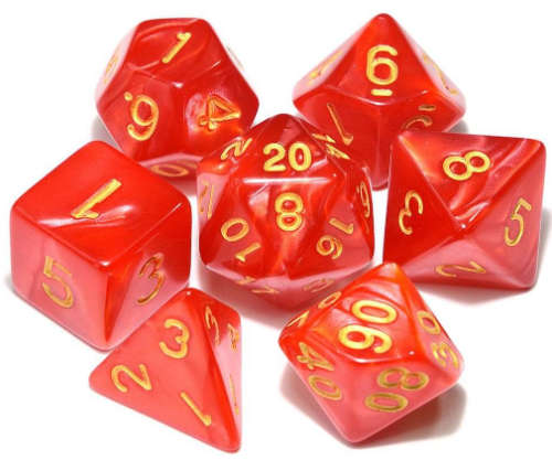 Dungeons and Dragons - Marbled - Role Playing Game Dice (Red with Gold numbers)
