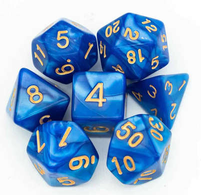 Dungeons and Dragons - Marbled - Role Playing Game Dice (Blue with Gold numbers)