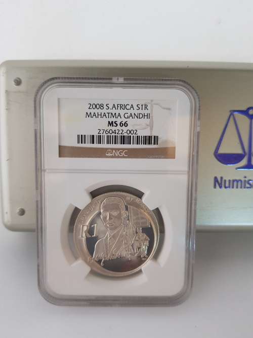 **2008 MINTSTATE Silver R1-MAHATMA GANDHI-NGC GRADED MS66-HIGH GRADE!!!!!!**