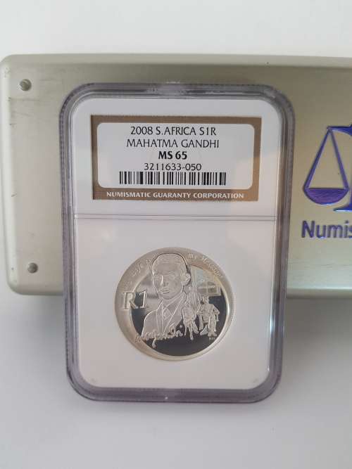 **2008 MINTSTATE Silver R1-MAHATMA GANDHI-NGC GRADED MS65-HIGH GRADE!!!!!!**