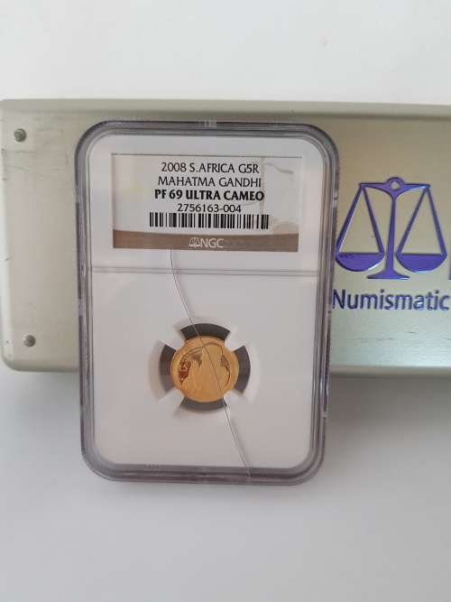 **2008 PROOF GOLD R5-MAHATMA GANDHI-NGC GRADED PF69-CRACK ON SLAB!!!**