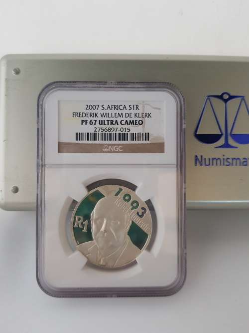 **DE KLERK SILVER PROOF R1-NGC GRADED PF67 ULTRA CAMEO-GREAT LOOKING COIN!!!**