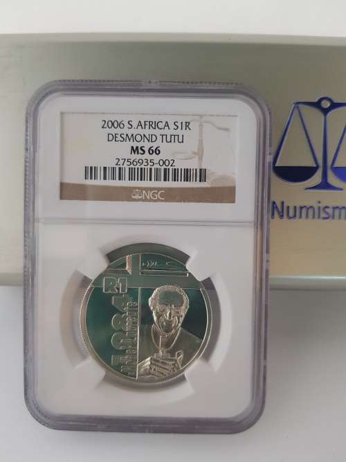 *A BEAUTIFUL UNC @ MS66-NOBEL LAUREATTE DESMOND TUTU-NGC GRADED!!!