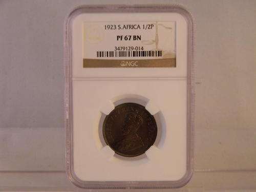 **RARE**-**FINEST KNOWN SPECIMEN**-**1923 1/2 PENNY**-**NGC GRADED PF67BN**