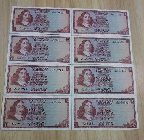 Old South African 8 x R1 Bank Notes