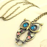 Crystal Owl Pendant & Chain with Antiqued Bronze Finish !
