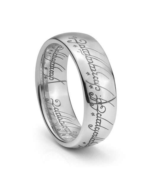 Lord of the Rings - THE HOBBIT - ENGRAVED Collectible Ring WITH Chain *SILVER*