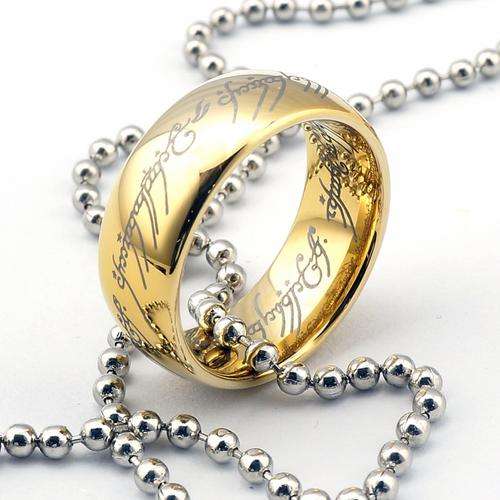 18K Gold Plated Tungsten Carbide Ring with Chain !
