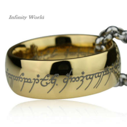 18K Gold Plated Tungsten Carbide Lord Of The Rings Ring + HQ Silver Plated Chain