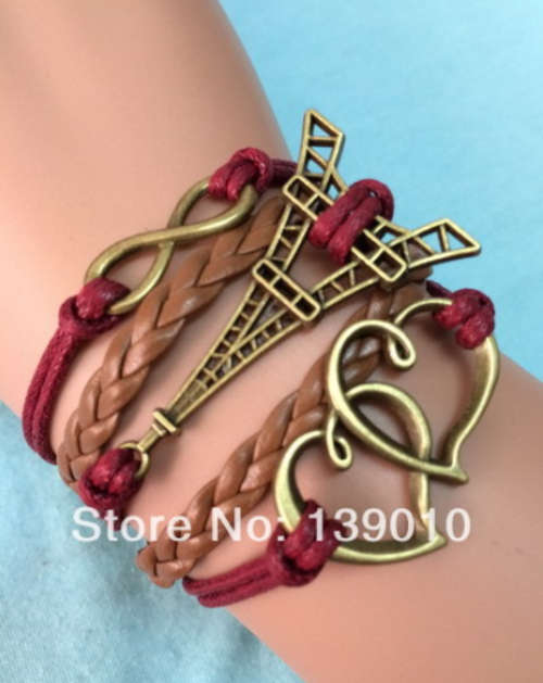 Retro Alloy Heart Eiffel Tower Infinity Charm Bracelet !!