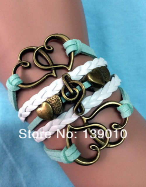 Antique Brass White Leather Heart Music Note Bracelet !!