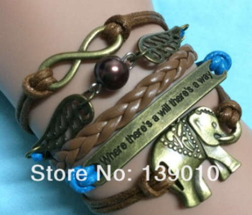 Antique Retro Infinity Wing Bead Woven Leather Rope Bracelet !!