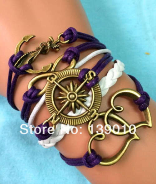 Antique Retro Anchor Heart Compass Cuff Bracelet !!