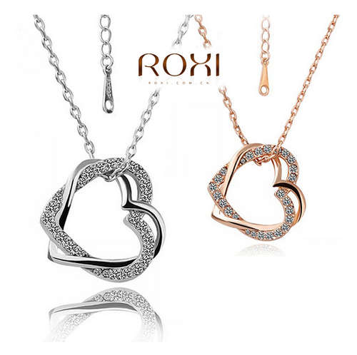 ROXI Double Heart Pendant Crystal Necklace 18ct Gold-plated / 18ct Silver-plated.