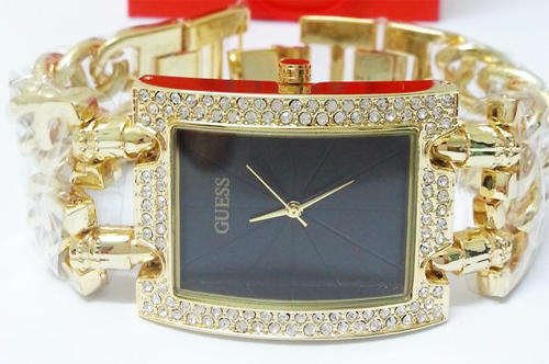 Ladies Guess Watch - Swarovski Crystals, Gold Color, Chain Bracelet