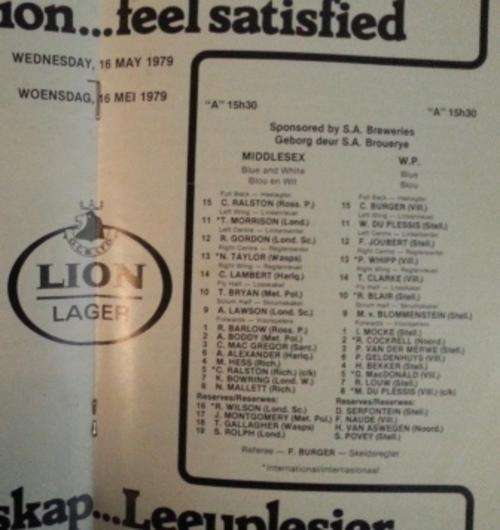 Programme WP / Middlesex 16/5/79 Newslands
