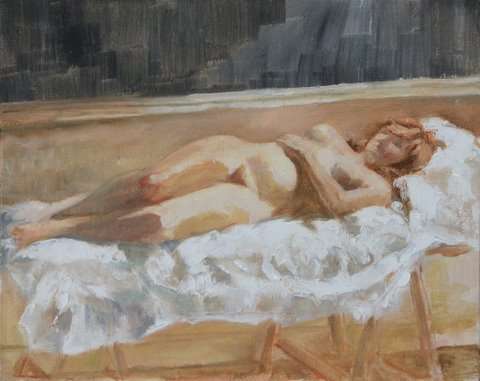 Reclining Nude on a White sheet