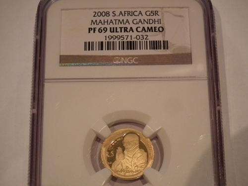 2008 Gold Protea 1/10oz R5  Mahatma Gandhi PF69 Ultra Cameo