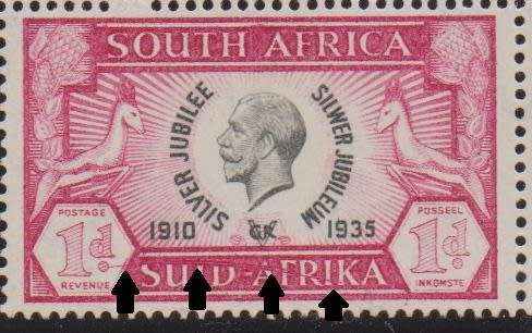 Block of the 1935 Silver Jubilee Issue with 3 listed varieties in MNH / MM-condition
