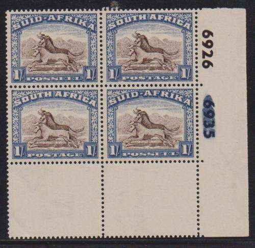 Control block of the 1s 1950 Hyph & Screened Issue with obliterated control number in MNH-condition