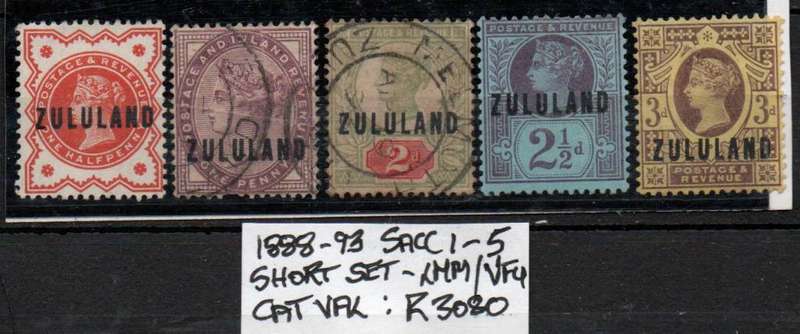 Scarce 1888 Zululand QV Definitive part set in LMM/VFU-condition