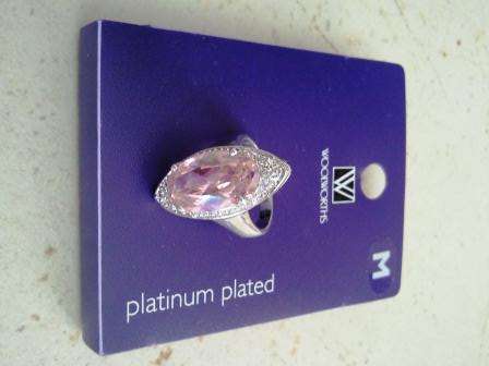 EXQUISITE PINK MARQUISE PLATINUM PLATED RING FROM WOOLWORTHS - ABSOLUTELY STUNNING: Retails for R150