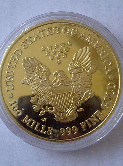 # 1oz.100 mills .999 Fine Gold Clad Coin - EAGLE & STATUE OF LIBERTY! In Protective capsule. SEALED!