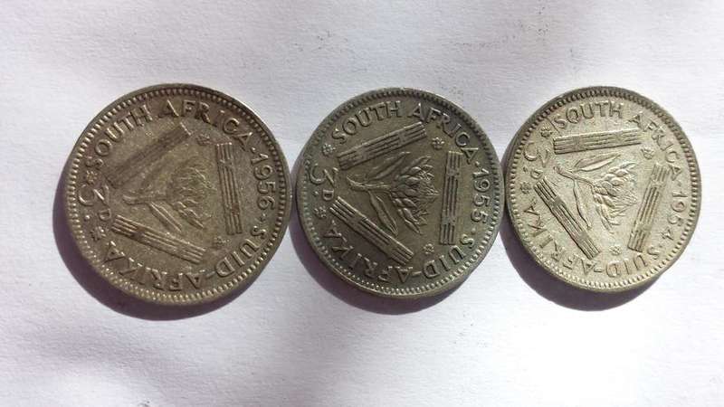 SILVER (50%) SET OF 3p (three pence) COINS: 1954, 1955, 1956. BID PER COIN.