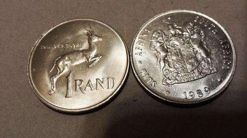 MINT STATE 1989 ONE RAND: SOLI DEO GLORIA. COAT OF ARMS! UNCIRCULATED.
