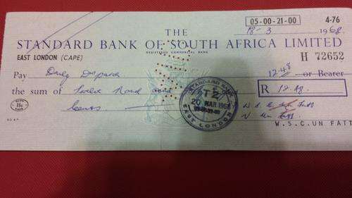 100 x  OLD STANDARD BANK CHEQUES (EAST LONDON, CAPE). MANY IN SEQUENCE. Numismatic!