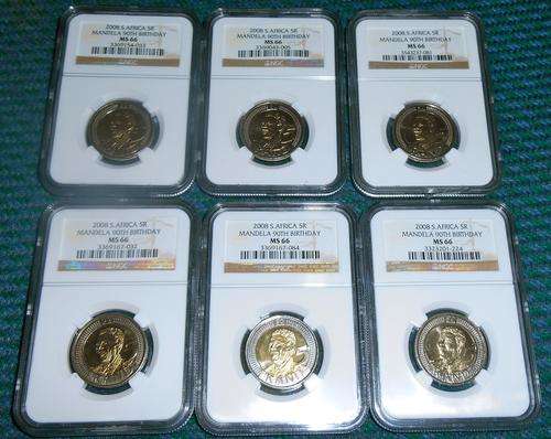 CRAZY R1 start! 2008 Mandela MS66 NGC graded R5 Birthday coins - 6 GRADED Coins available!