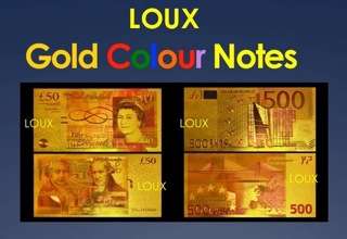 AMAZING! NEW 24kt GOLD COLOUR SET: 500 EURO + 50 POUND SET. STUNNING!  PERFECT VALENTINE GIFT