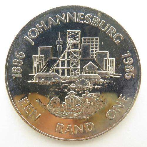 PROOF!!! 1986 South Africa Silver R1 Johannesburg Mining Commission 1886 -1986. SILVER!