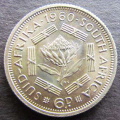 SUPER SILVER 1960 6d - uncirculated - well kept in ziplock bag! Category value R500-600.