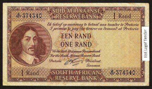 VERY RARE!! SA 1 Rand (G Rissik 1st issue)1962, A/E, in EF condition - AFRIKAANS predominance. WOW!