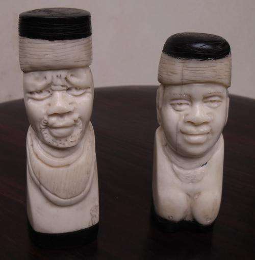 Two Ivory and ebony Hand carved figurines, nice detail