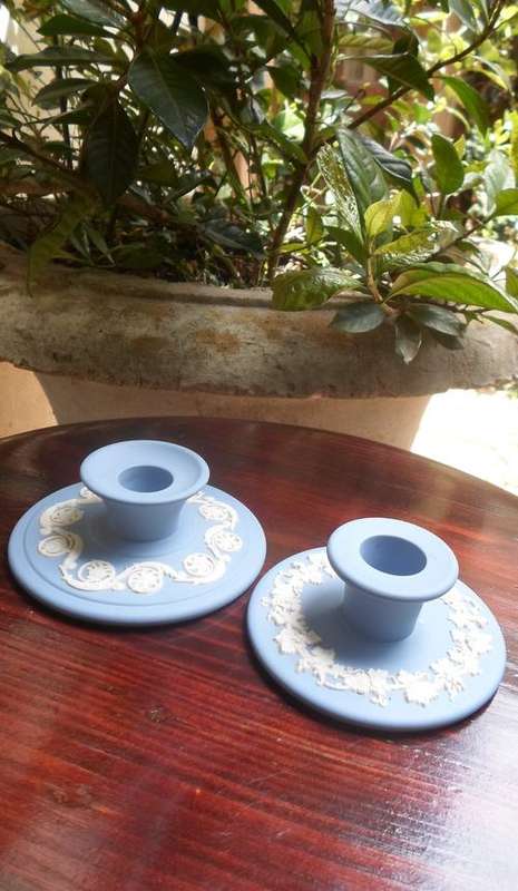 TWO ELEGANT WEDGWOOD CANDLE HOLDERS