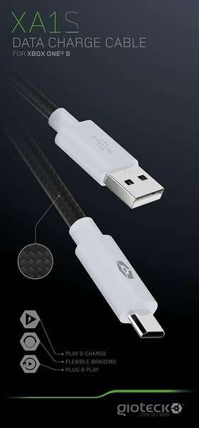 Gioteck - XA1 White Charge and Data Micro - braided - 3 Meter - PS4/Xbox/mobile devices