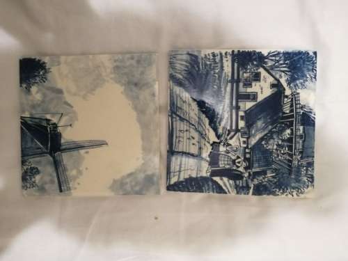 Antique glass painted tiles made in Holland