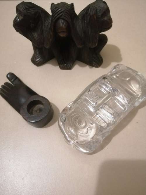Combination of wooden and glass ornaments