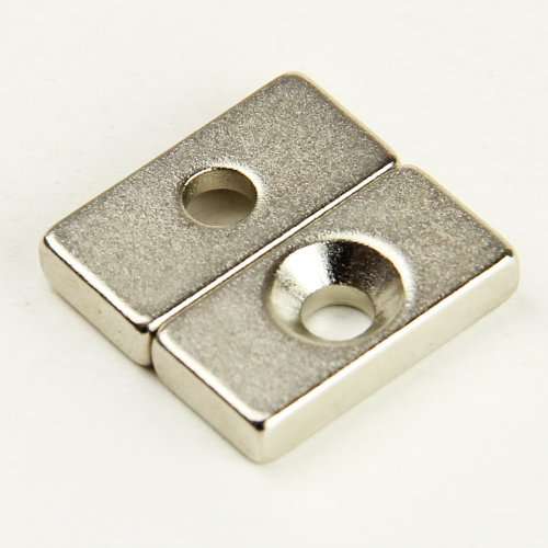 Neodymium Magnet Countersunk Hole Block, 20mm x 10mm x 4mm x 4mm, N35
