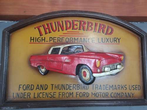 Real wood carved Ford Thunderbird portrait